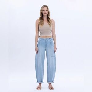 Super High Rise Cuffed Ankle Barrel Jeans